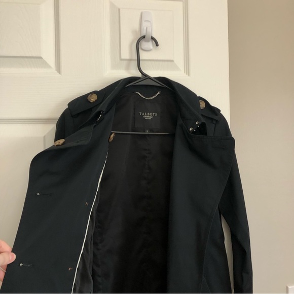 Talbots Petite Women's Double Breasted Belted Long Trench Coat in Black 2P - Picture 8 of 16